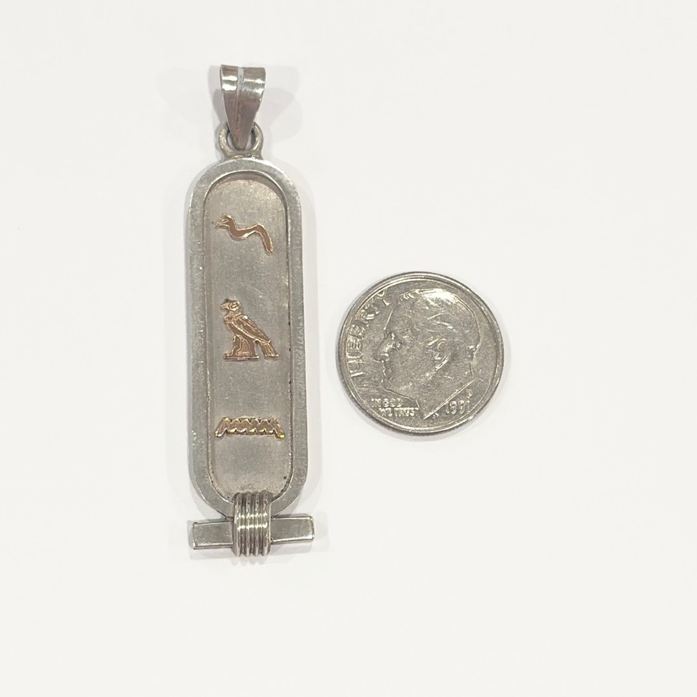 Vintage Sterling 14K Egyptian Cartouche Necklace Double Sided Hieroglyphics - Picture 16 of 16